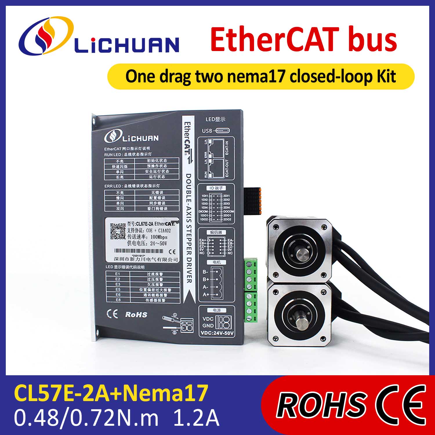 Kit de controladores de motor paso a paso de circuito cerrado de CC de 2 ejes EtherCAT 2Phase Nema17