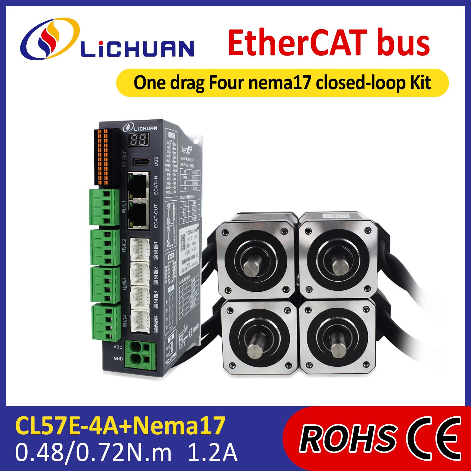 Kit de controladores de motor paso a paso de bucle cerrado EtherCAT 2Phase Nema17 de 4 ejes CC