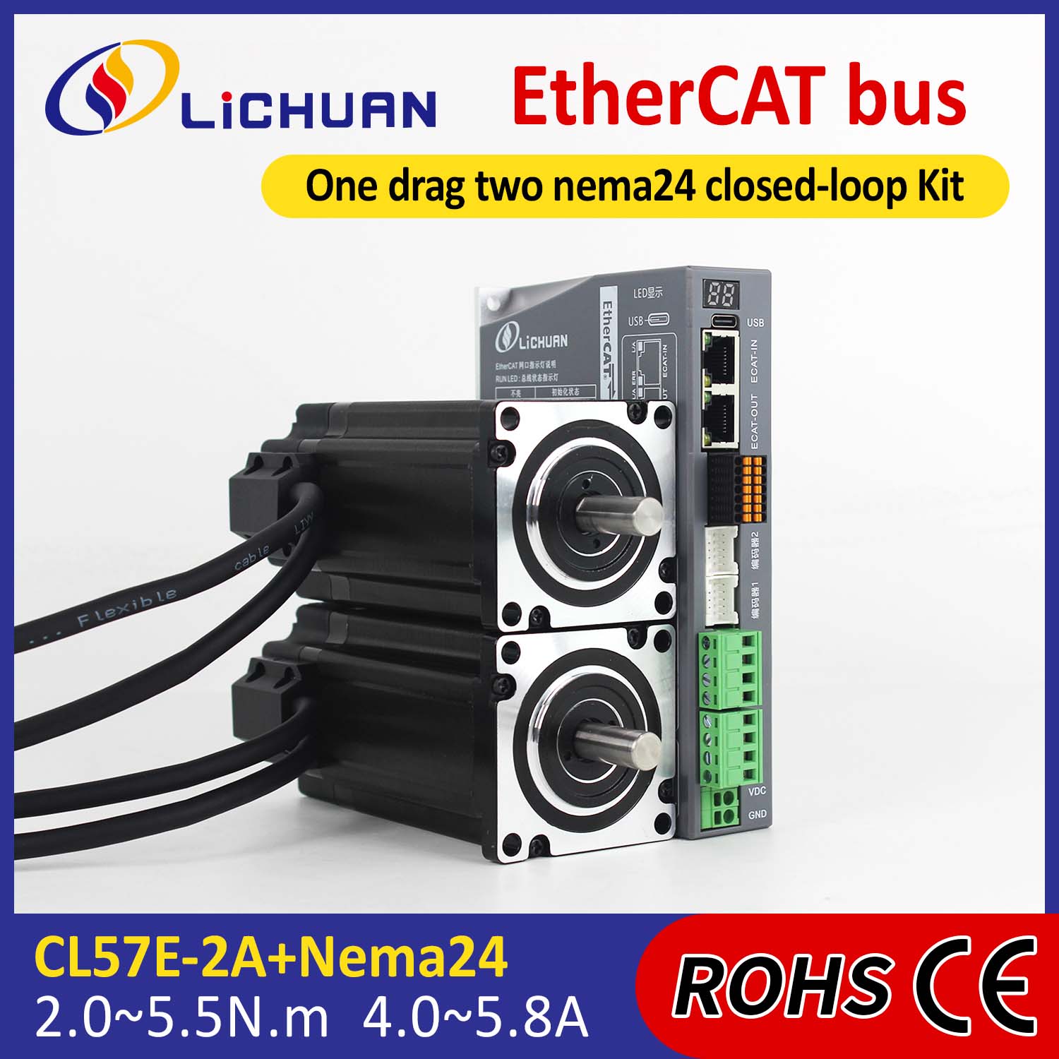 Kit de controladores de motor paso a paso de circuito cerrado de CC de 2 ejes EtherCAT 2Phase Nema24